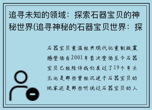 追寻未知的领域：探索石器宝贝的神秘世界(追寻神秘的石器宝贝世界：探索未知领域)